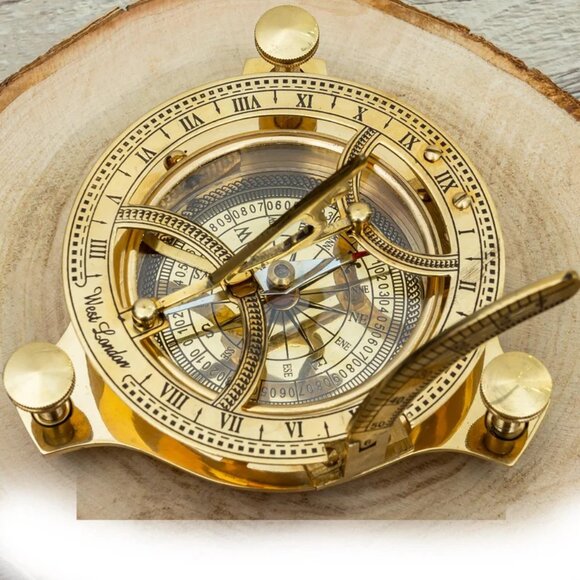 Brass Sundial Compass Timeless Elegance Free Gift Compass Key Chain For Him, Her - Picture 2 of 5